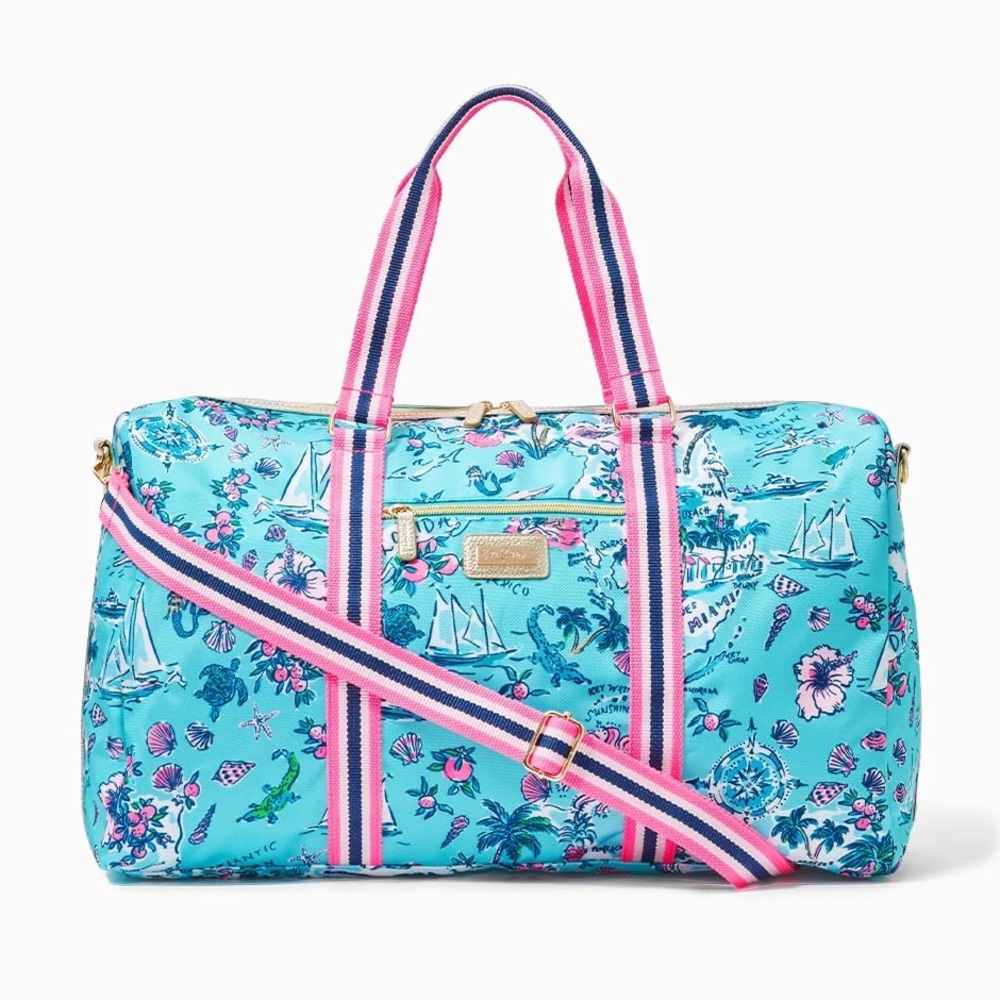NEW Lilly Pulitzer overnight bag Amalfi Blue Lillys Roadtrip